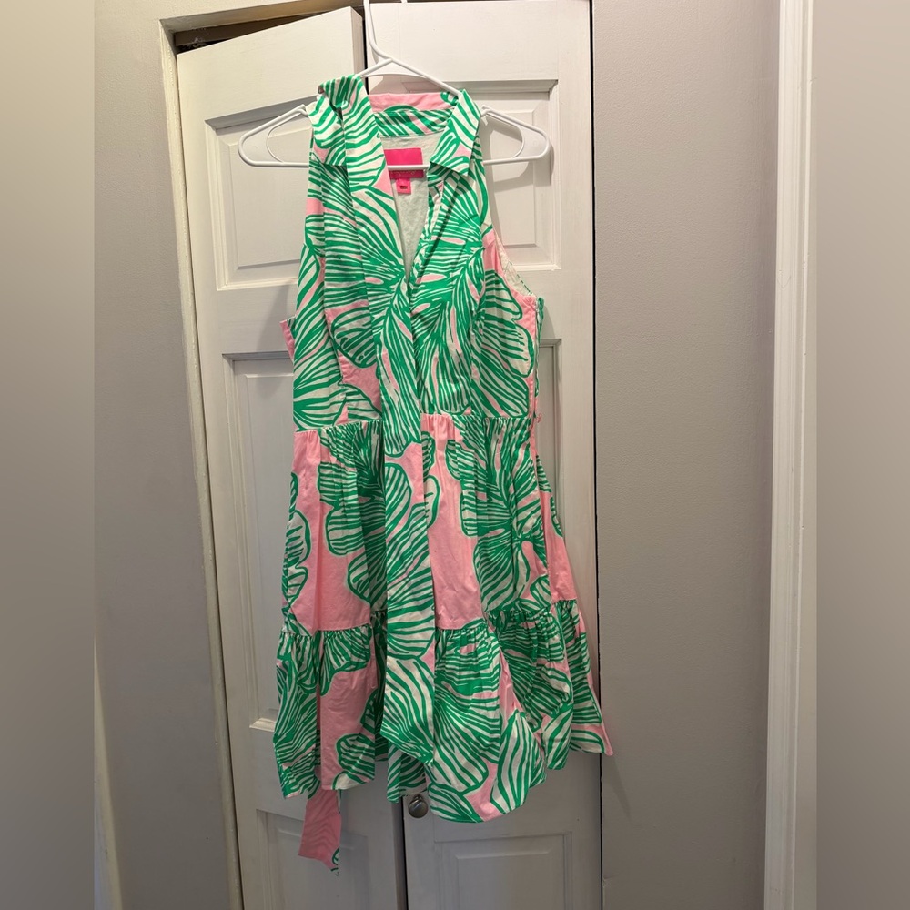 LILLY PULITZER TRISHA STRETCH SHIRTDRESS SIZE 8 WHO LET THE FRONDS OUT EXCELLENT